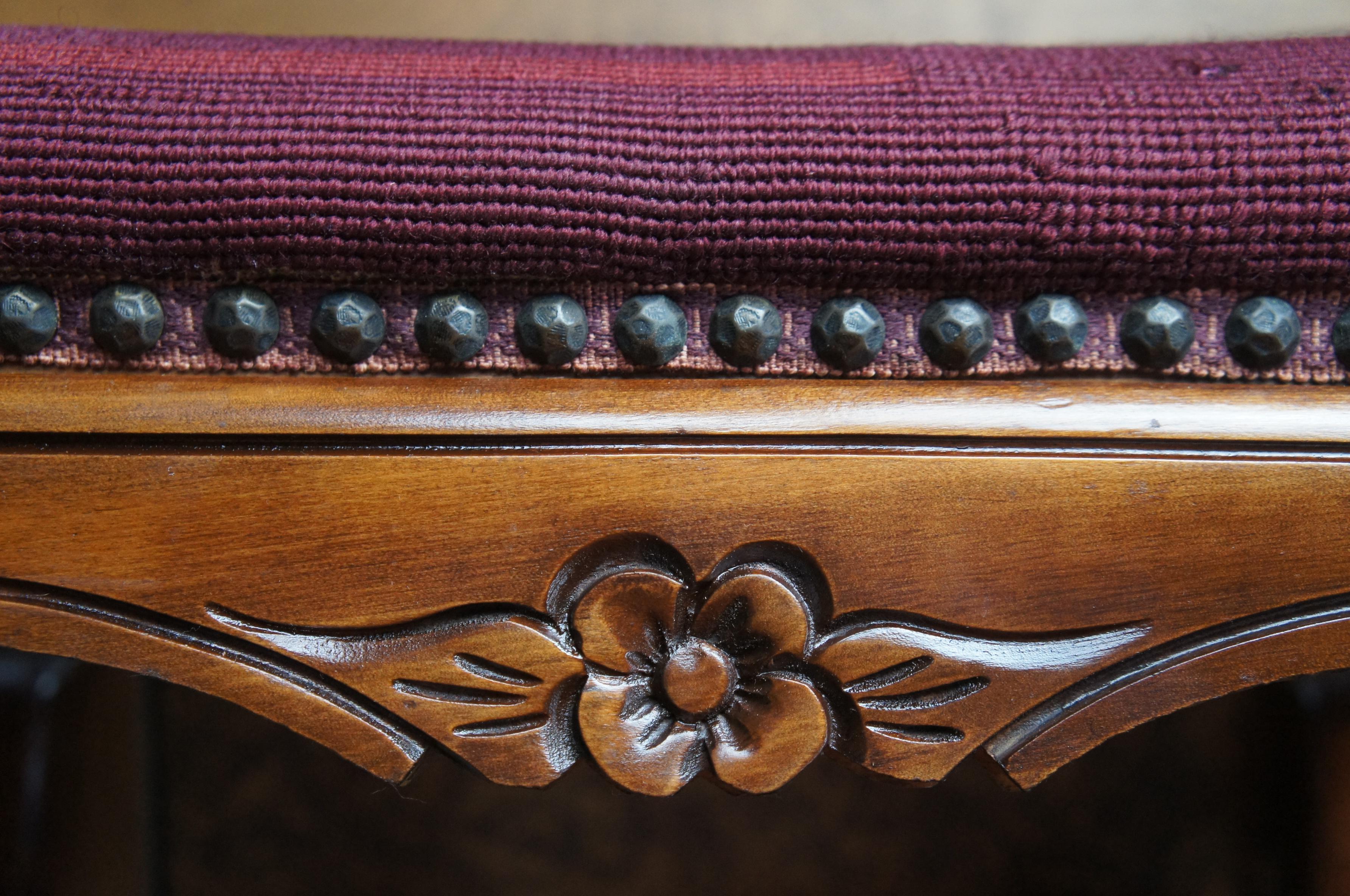 Vintage H. Niehoff French Provincial Piano Foyer Bench Ottoman Embroidered Seat 5