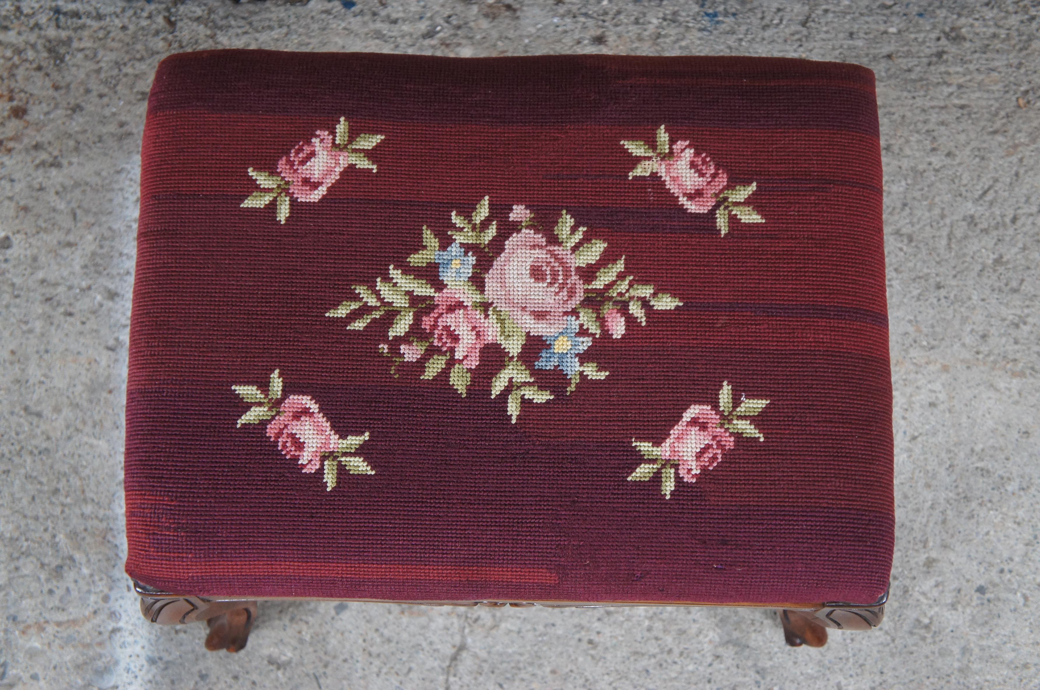 20th Century Vintage H. Niehoff French Provincial Piano Foyer Bench Ottoman Embroidered Seat
