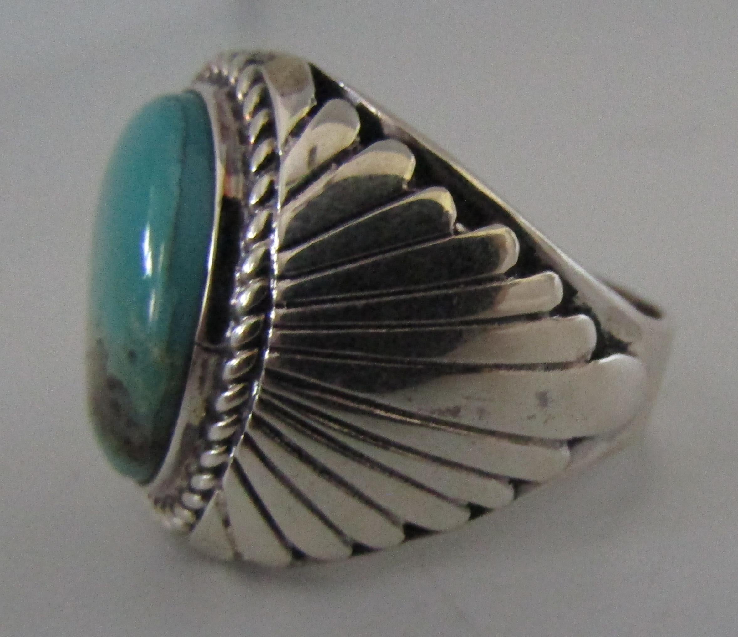 Vintage H Spencer Sterling Silver Royston Turquoise Ring Size 10 In Good Condition In San Diego, CA