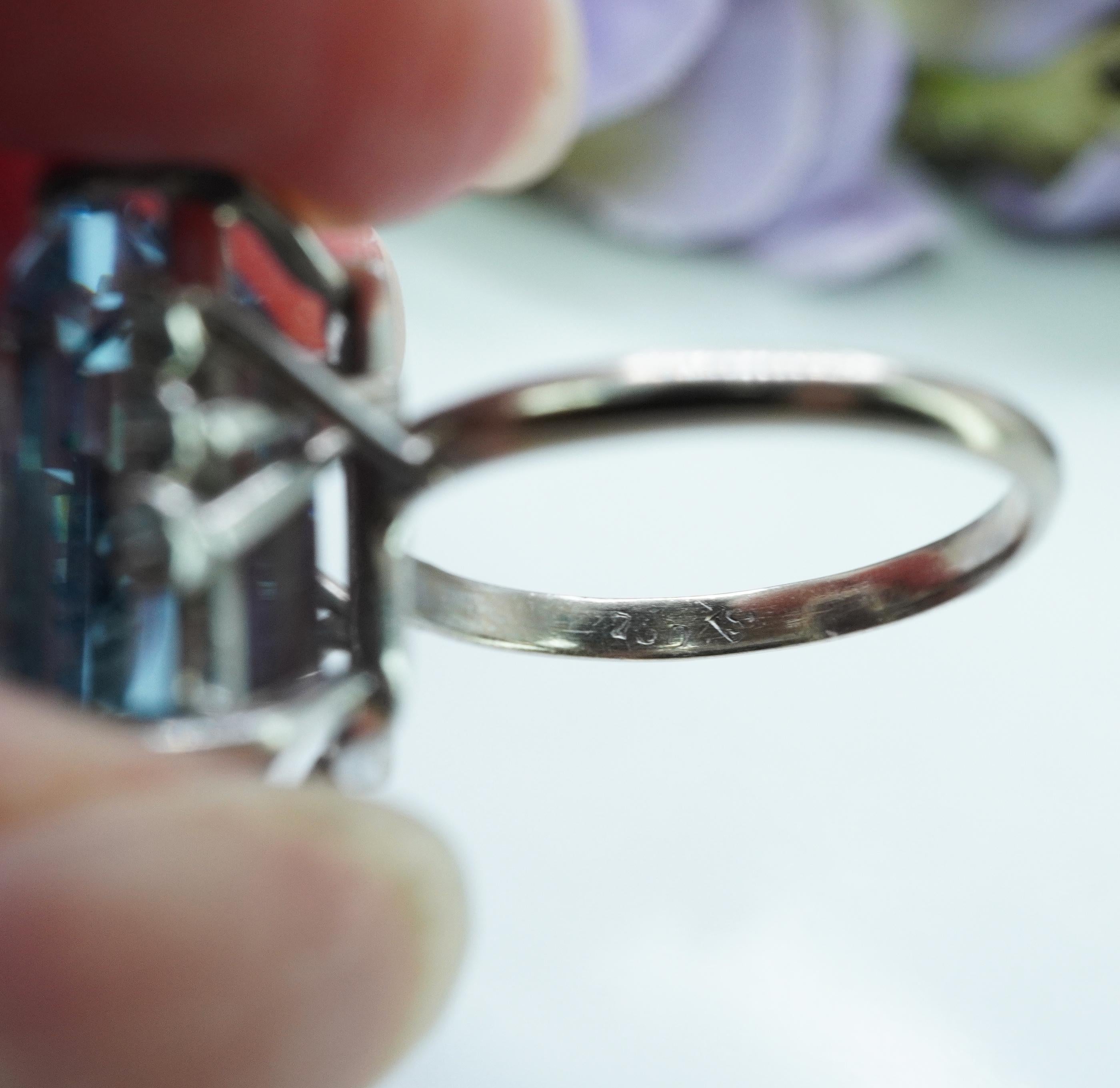 Vintage H Stern 15ct Emerald cut Aquamarine Diamond Ring 18K White Gold Designer For Sale 6