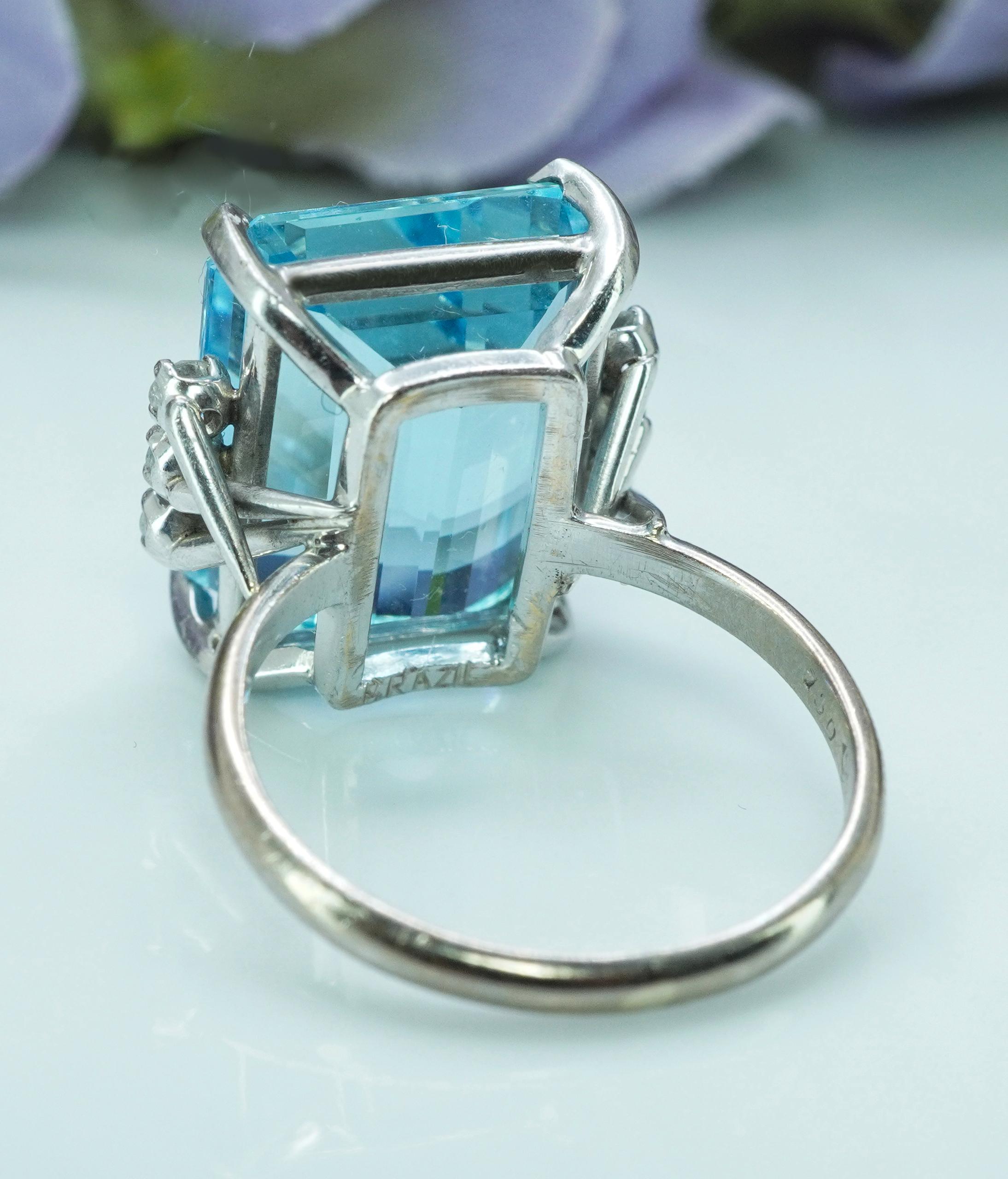 Vintage H Stern 15ct Emerald cut Aquamarine Diamond Ring 18K White Gold Designer For Sale 9