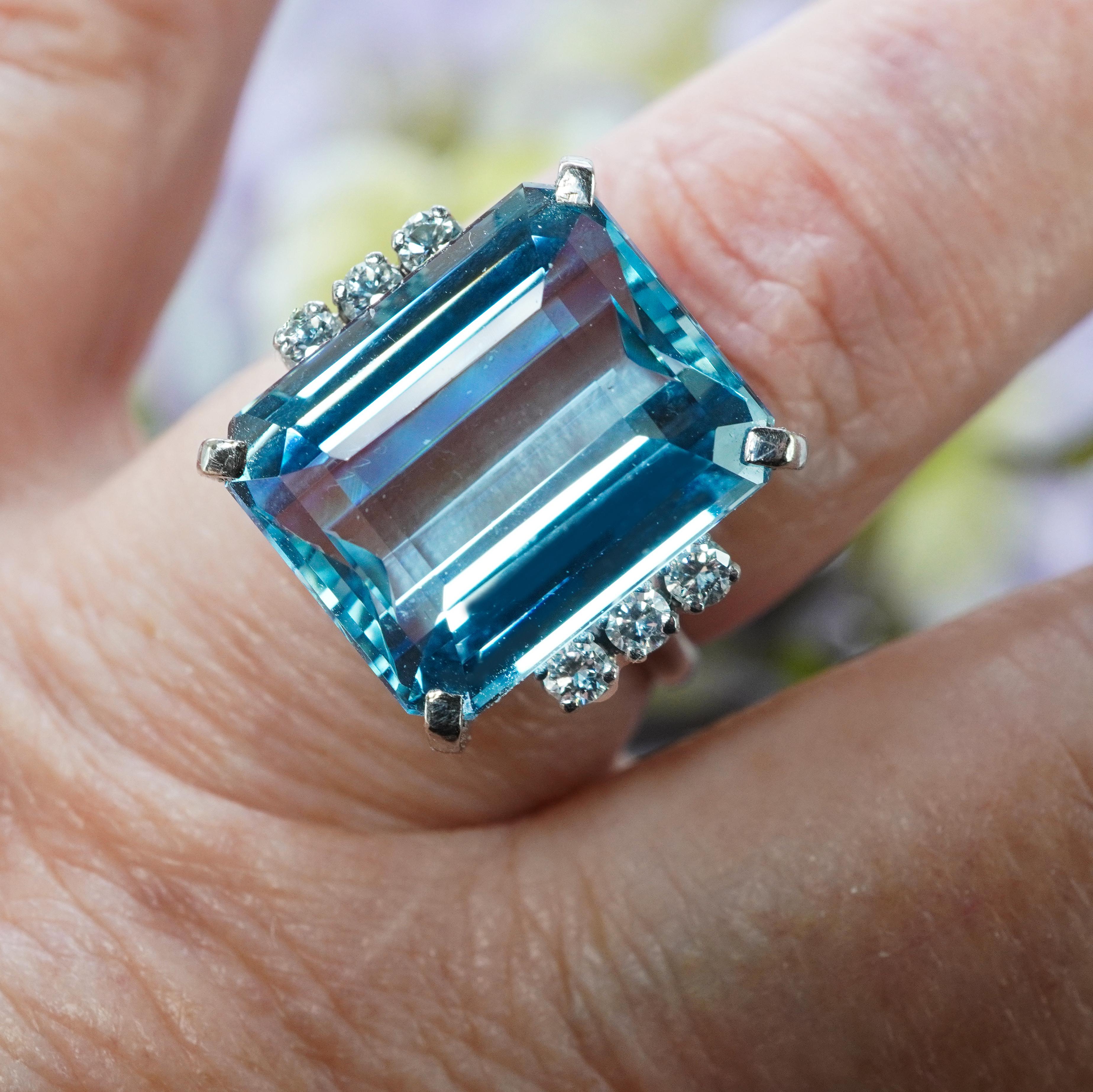 Women's Vintage H Stern 15ct Emerald cut Aquamarine Diamond Ring 18K White Gold Designer For Sale