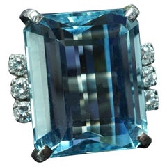 Vintage H Stern 15ct Emerald cut Aquamarine Diamond Ring 18K White Gold Designer