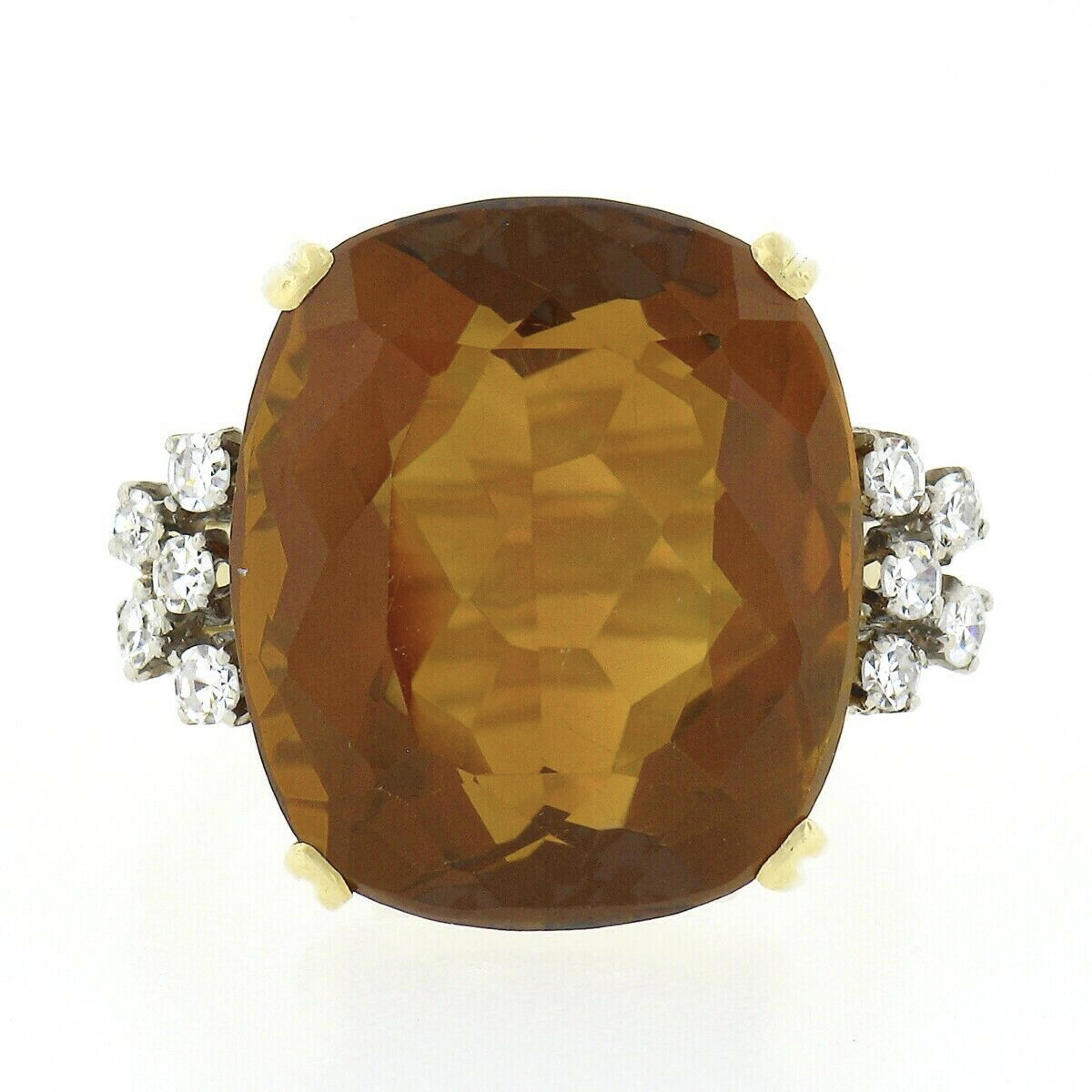 Vintage H. Stern 18K Gold 19.25ctw Cushion Madeira Citrine Diamond Cocktail Ring In Good Condition In Montclair, NJ