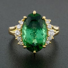 Vintage H. Stern 18k Gold 6.38ctw Green Tourmaline Solitaire Diamond Accent Ring