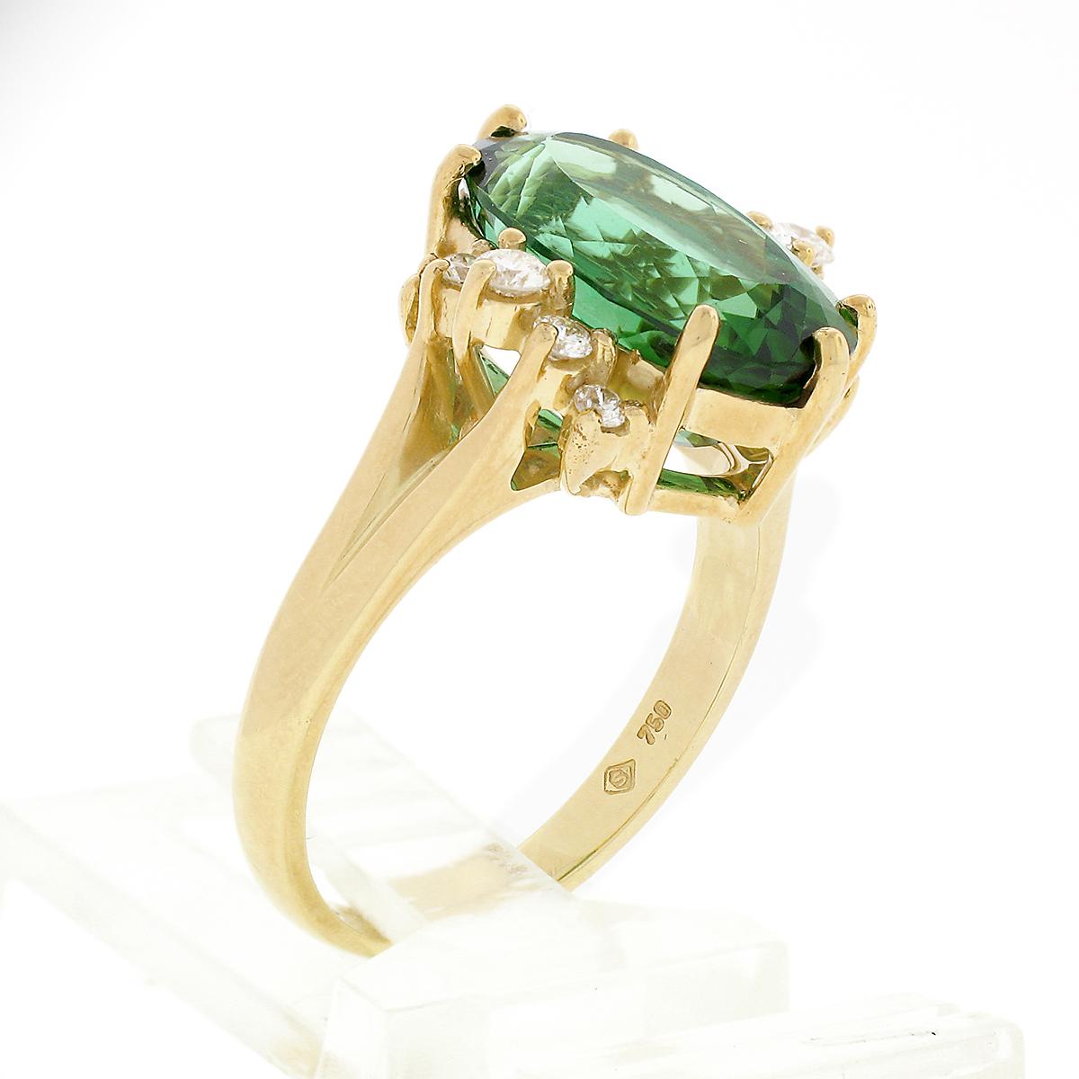 Women's Vintage H. Stern 18k Gold 6.38ctw Green Tourmaline Solitaire Diamond Accent Ring