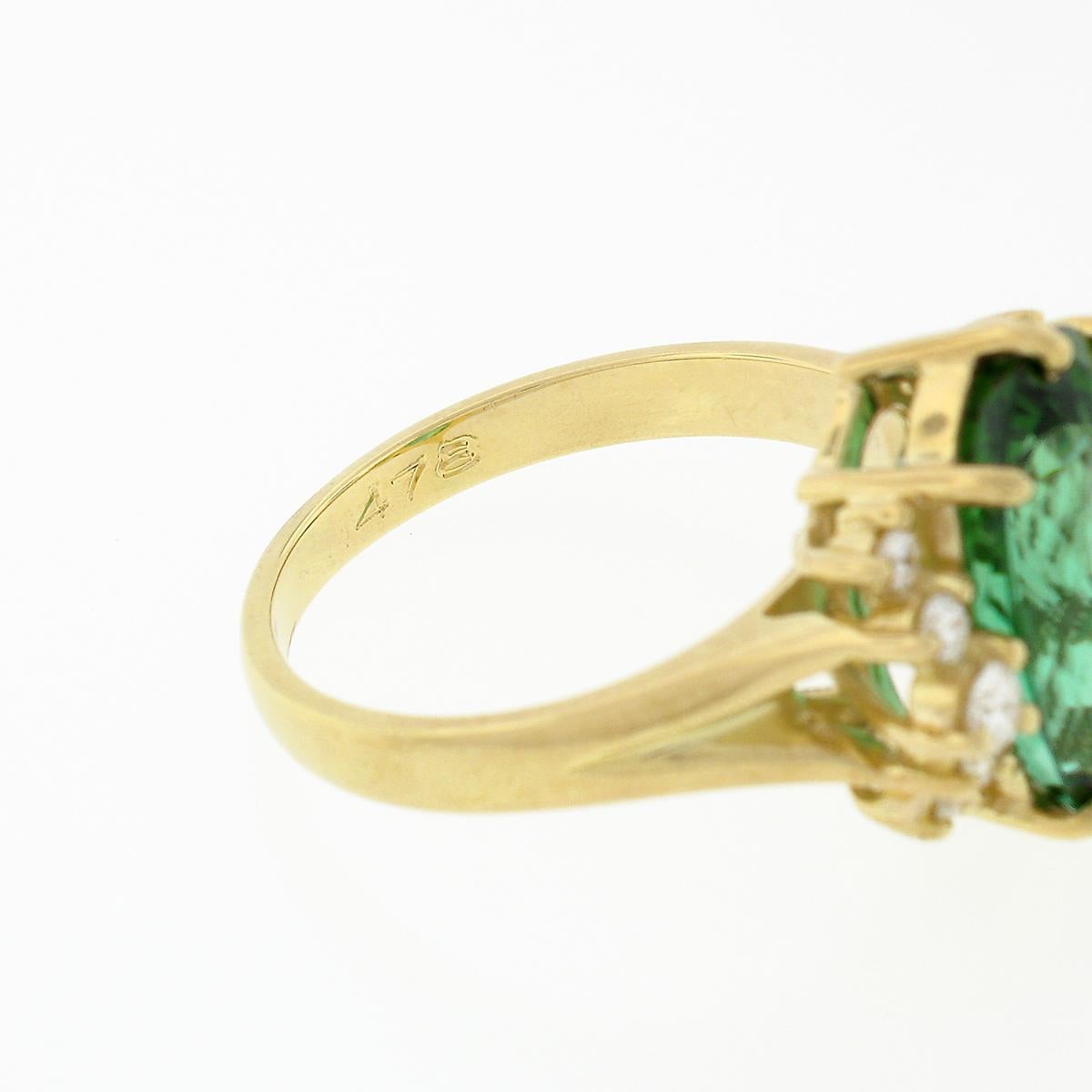 Vintage H. Stern 18k Gold 6.38ctw Green Tourmaline Solitaire Diamond Accent Ring 4