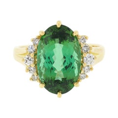 Vintage H. Stern 18k Gold 6.38ctw Green Tourmaline Solitaire Diamond Accent Ring