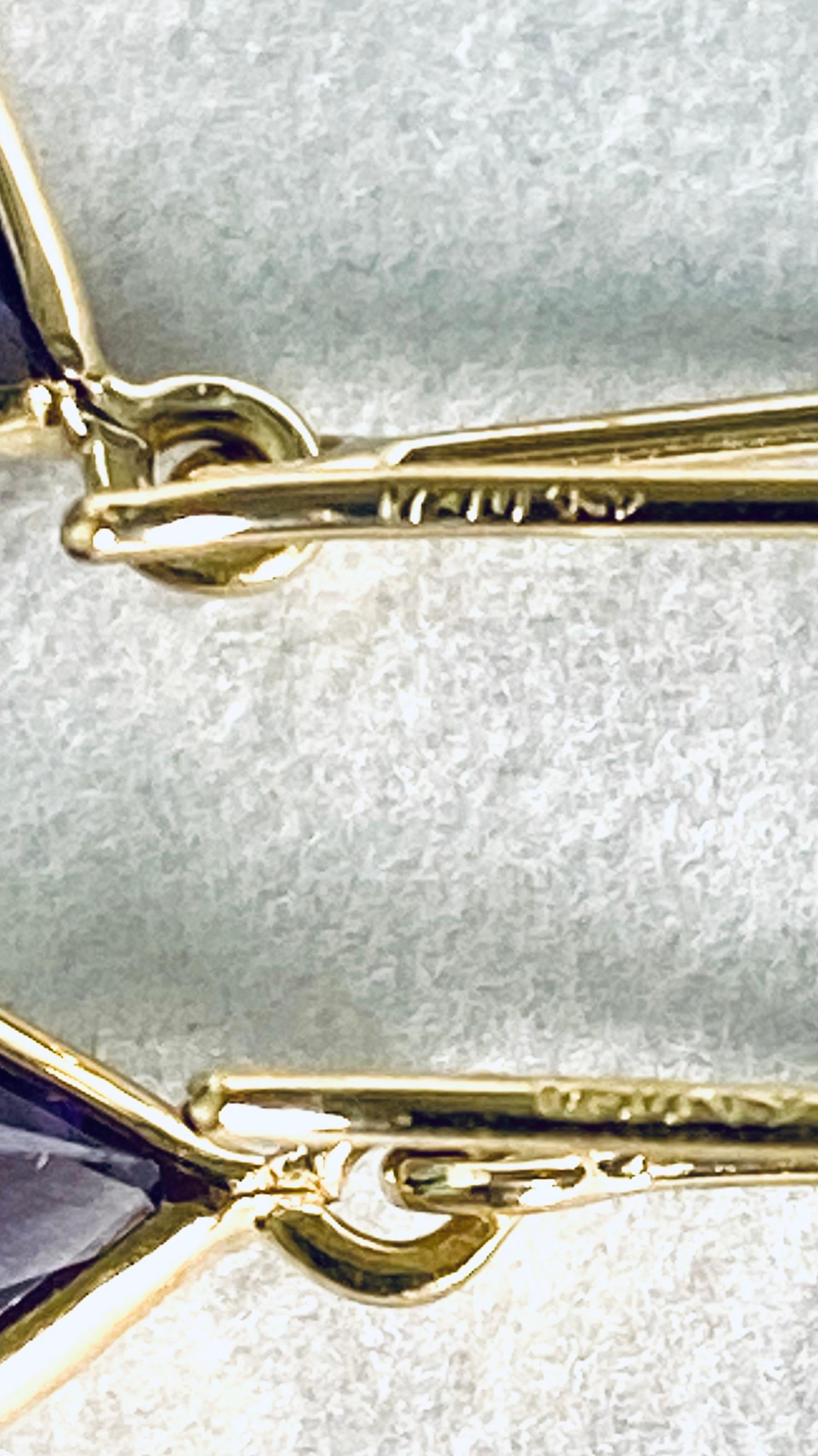 Vintage H. Stern 18k Gold Bezel Amethyst Drop Hoop Earrings 1.5 Inch Long 3