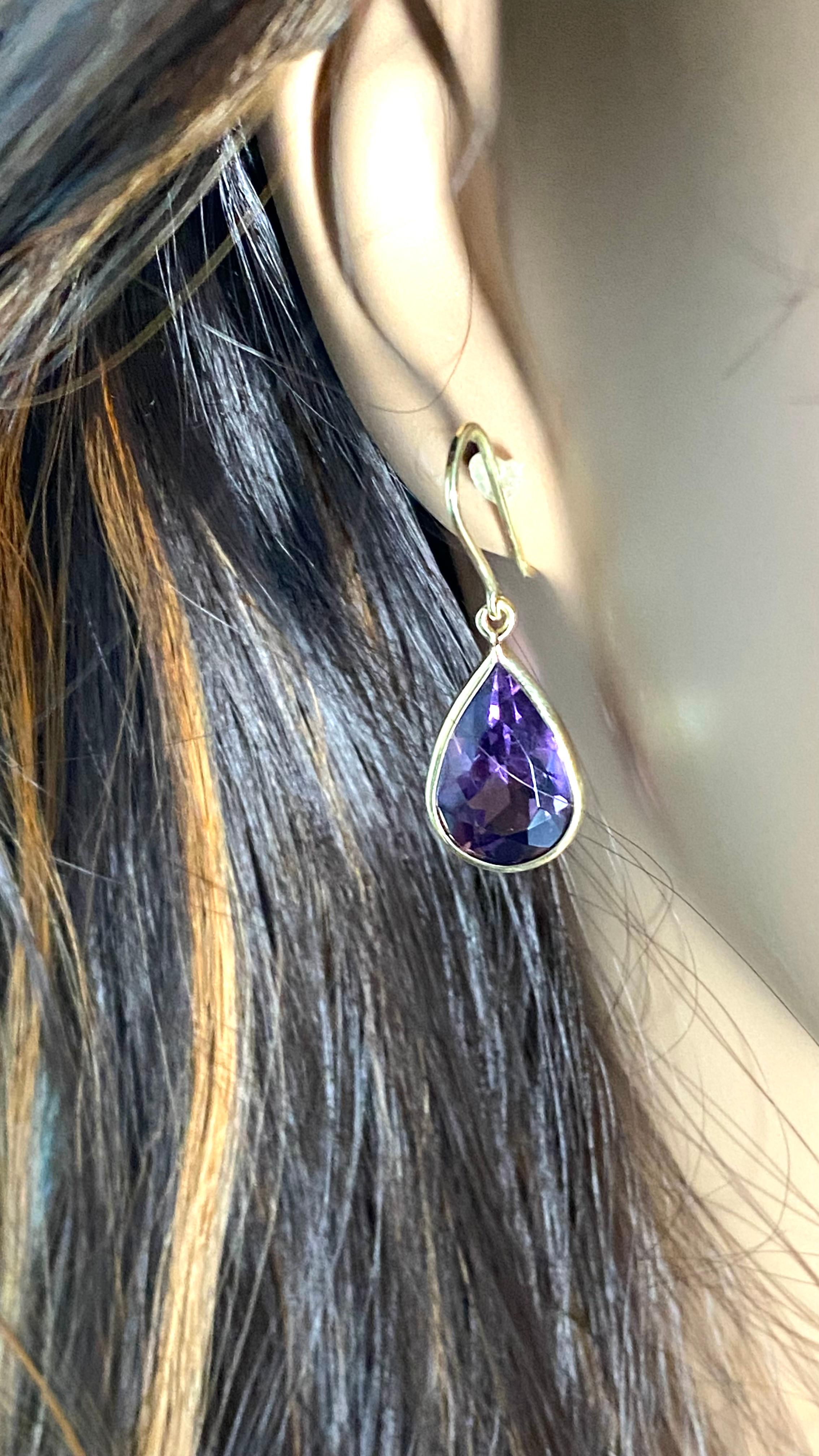 Vintage H. Stern 18k Gold Bezel Amethyst Drop Hoop Earrings 1.5 Inch Long 4