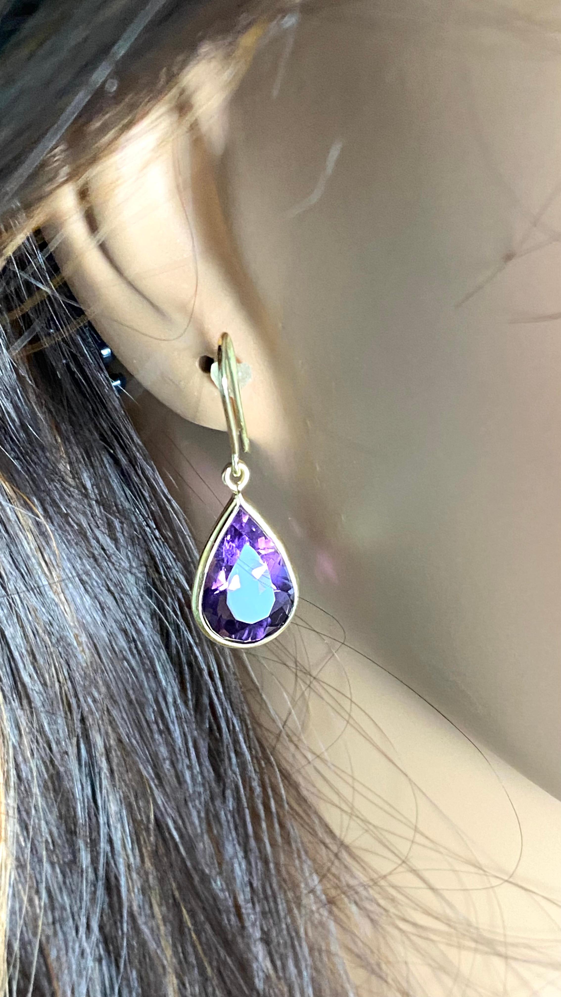 Vintage H. Stern 18k Gold Bezel Amethyst Drop Hoop Earrings 1.5 Inch Long 5