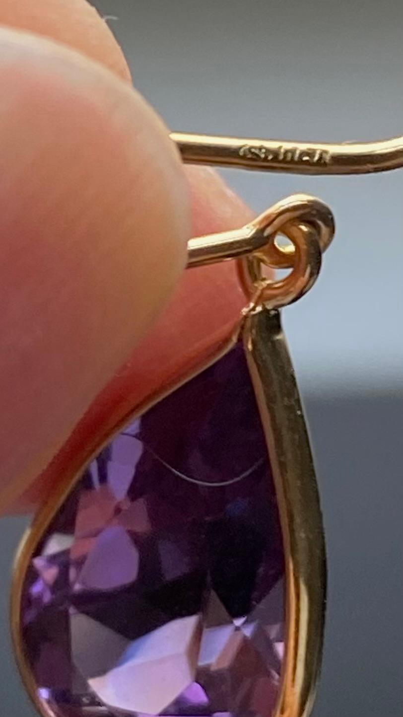 Vintage H. Stern 18k Gold Bezel Amethyst Drop Hoop Earrings 1.5 Inch Long 8