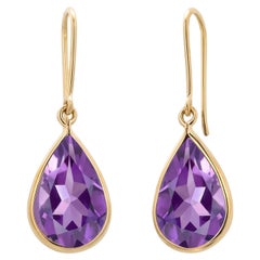 Vintage H. Stern 18k Gold Bezel Amethyst Drop Hoop Earrings 1.5 Inch Long