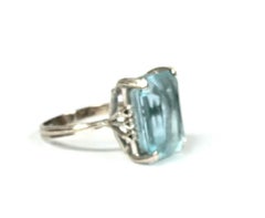 Vintage H. Stern 18K Gold Emerald Cut Aquamarine Diamond Cocktail Ring