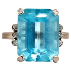 Vintage H. Stern 18K Gold Emerald Cut Aquamarine Diamond Cocktail Ring
