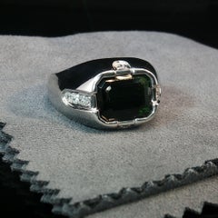Vintage H. Stern 18K White Gold Green Tourmaline Diamond Ring Band Sz 12.25