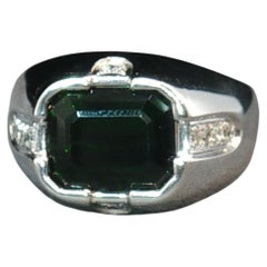 Vintage H. Stern 18K White Gold Green Tourmaline Diamond Ring Band Sz 12.25