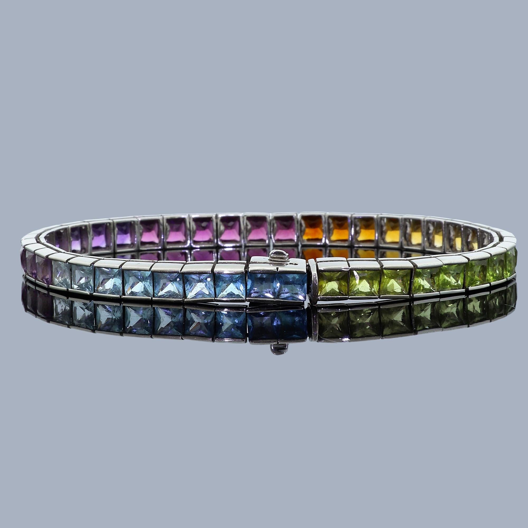 Contemporary Vintage H Stern 18k White Gold Multi Color Gemstone Tennis Bracelet 7 Inch