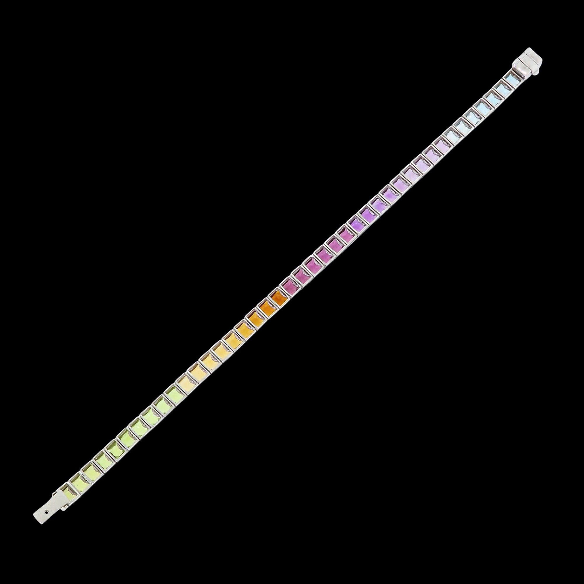 Vintage H Stern 18k White Gold Multi Color Gemstone Tennis Bracelet 7 Inch In Good Condition In Lauderdale by the Sea, FL
