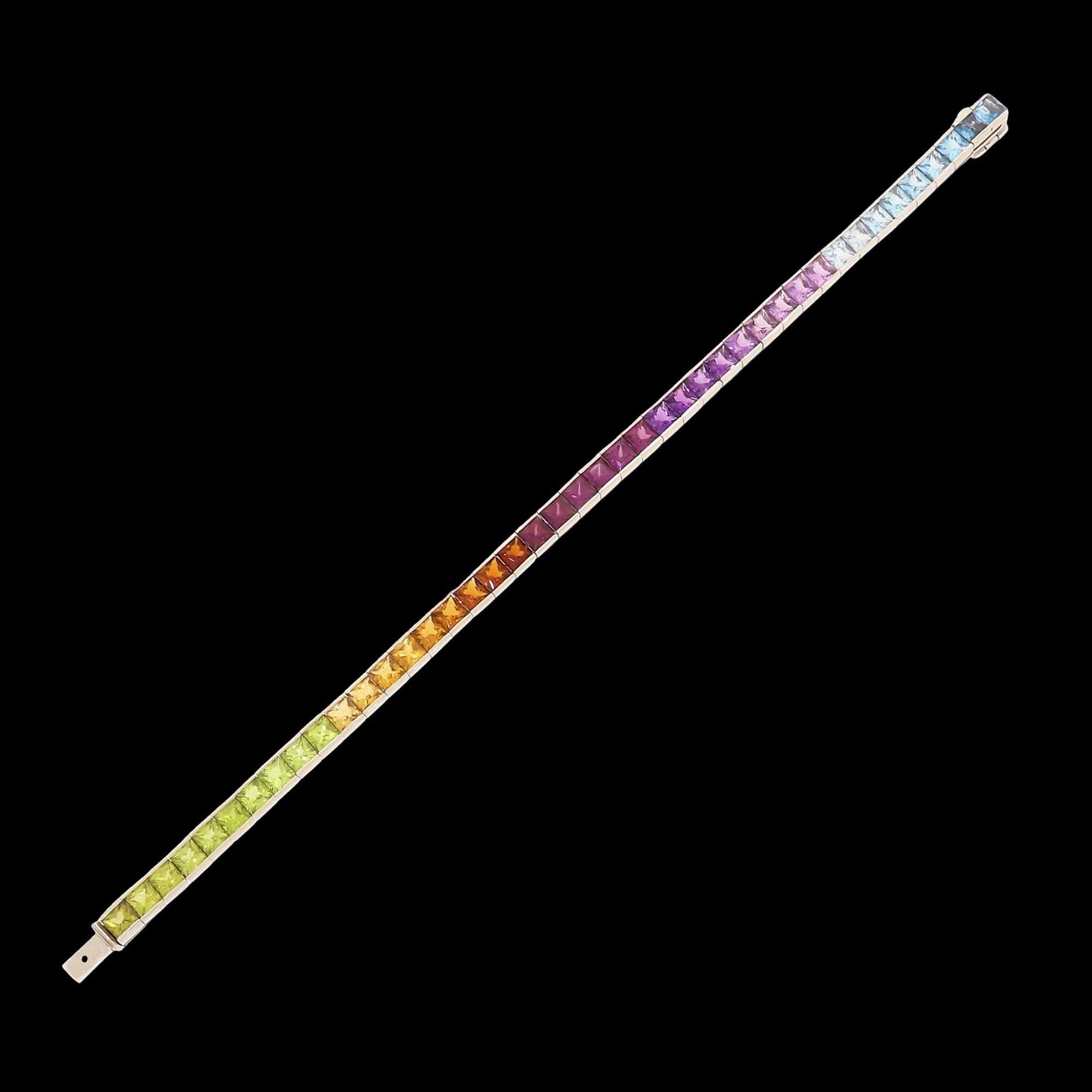 Women's or Men's Vintage H Stern 18k White Gold Multi Color Gemstone Tennis Bracelet 7 Inch