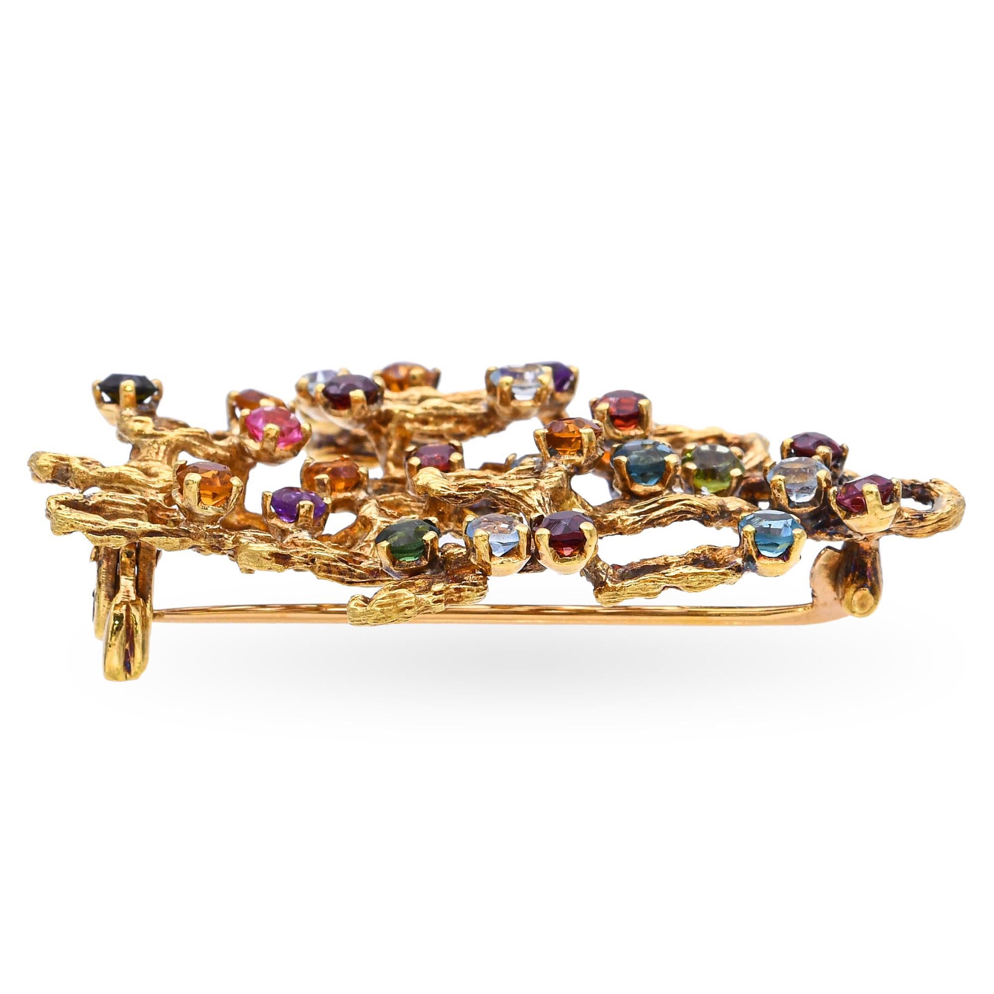 Vintage H. Stern 18k Yellow Gold 3.0tcw Multi-Gemstone Vine Brooch Pin In Good Condition In New York, NY