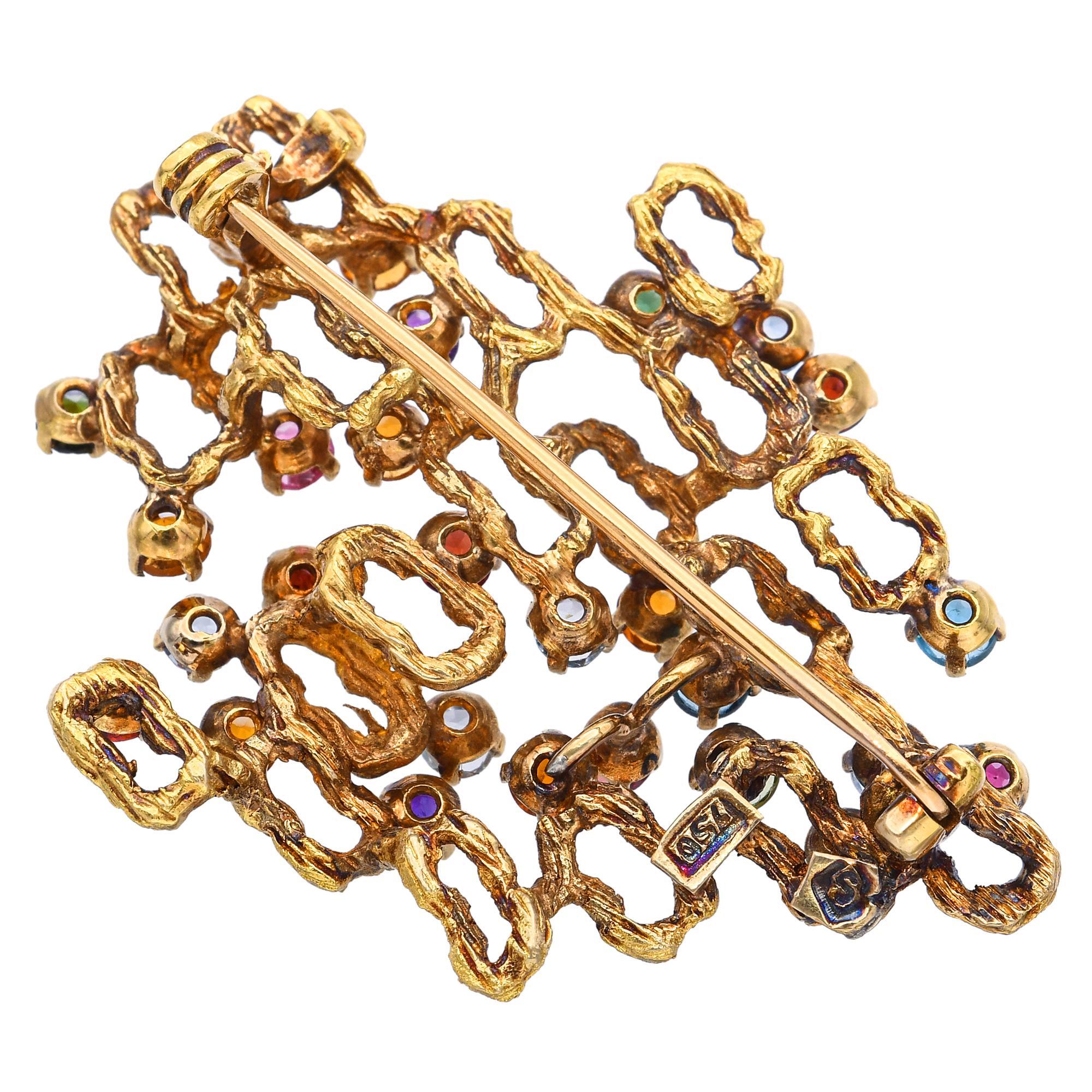 Women's Vintage H. Stern 18k Yellow Gold 3.0tcw Multi-Gemstone Vine Brooch Pin