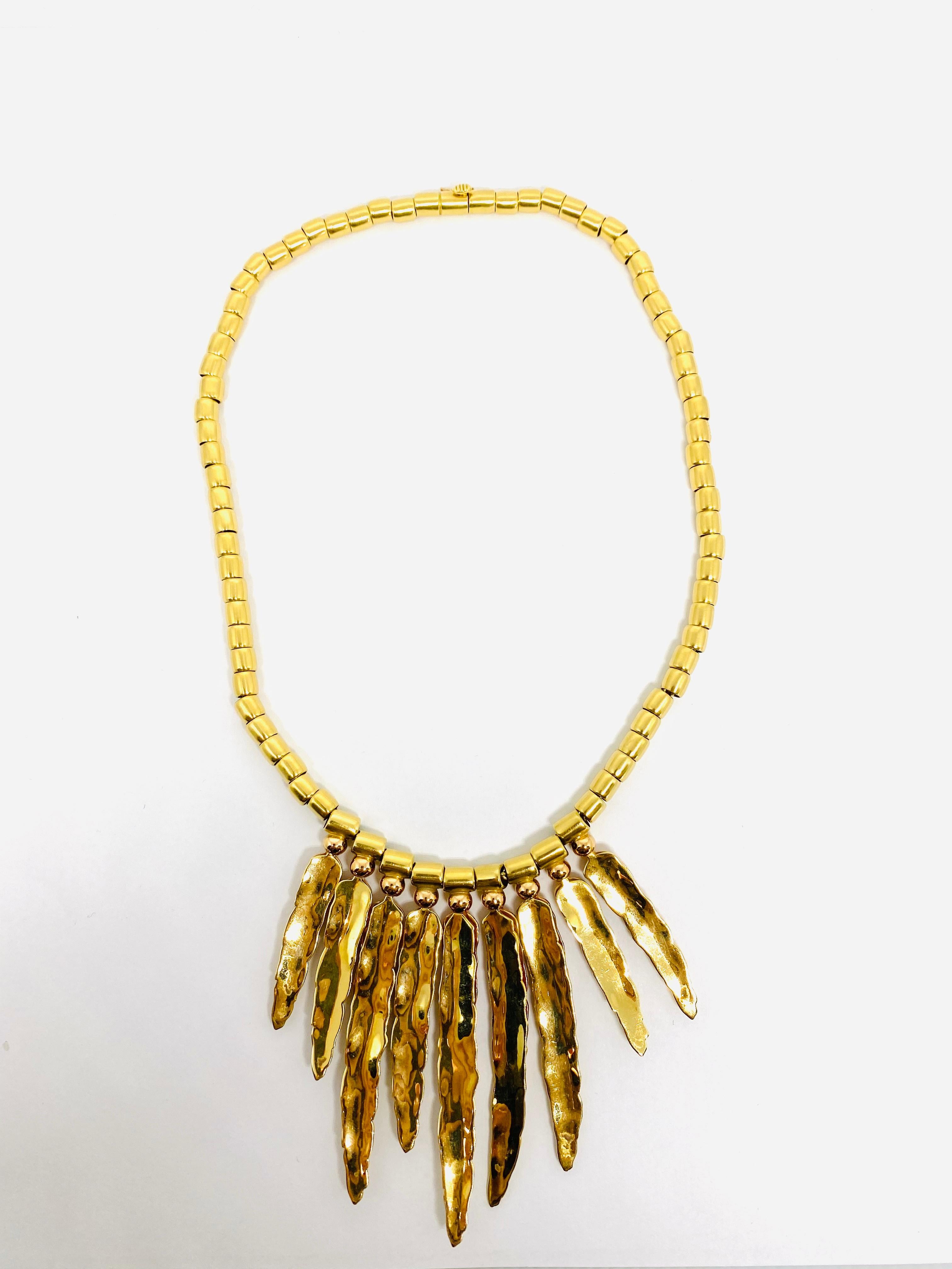 Vintage H. Stern 18K Yellow Gold Bead Necklace w/ Feather Leaves Pendant  1