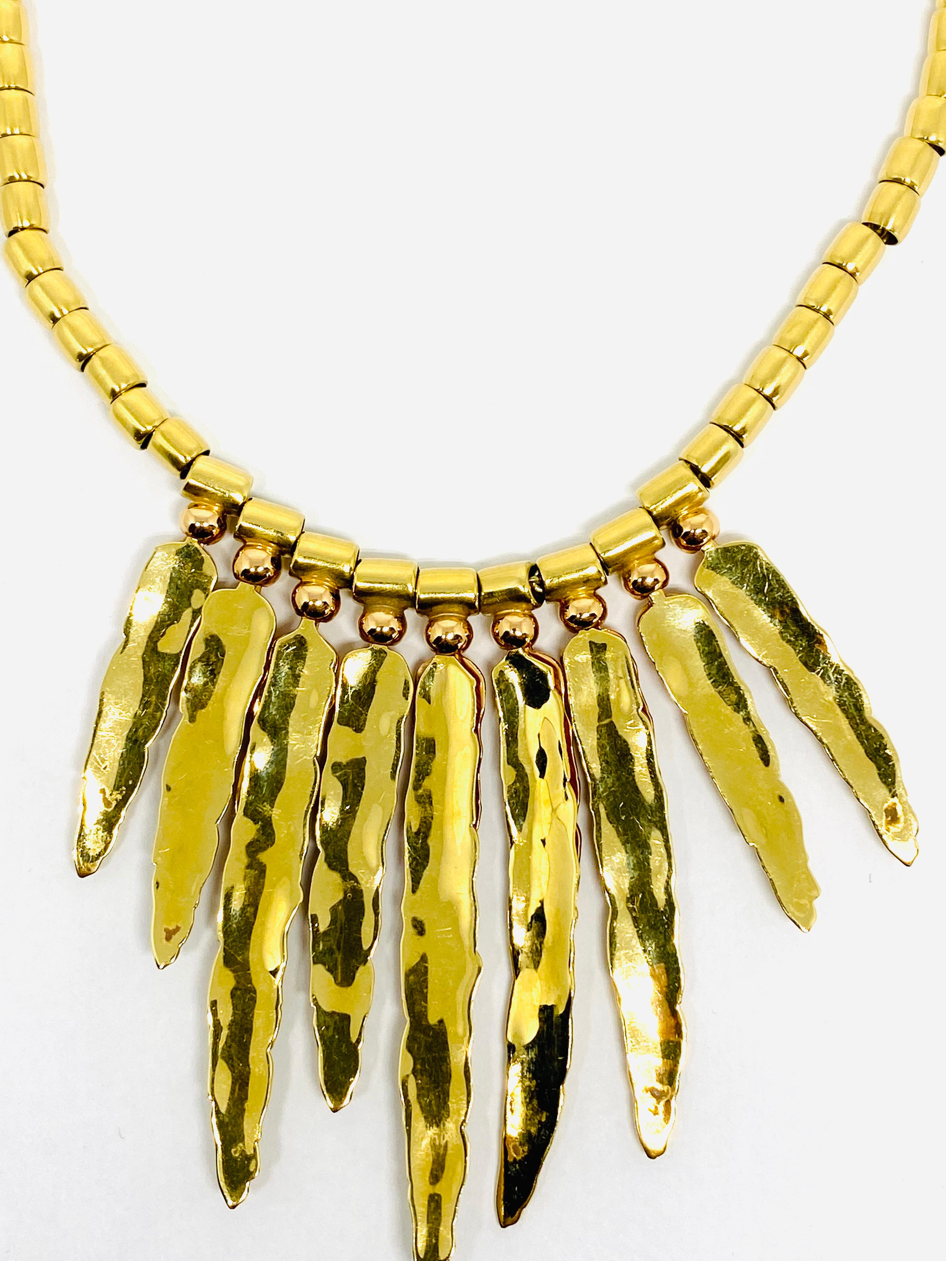 Vintage H. Stern 18K Yellow Gold Bead Necklace w/ Feather Leaves Pendant  3