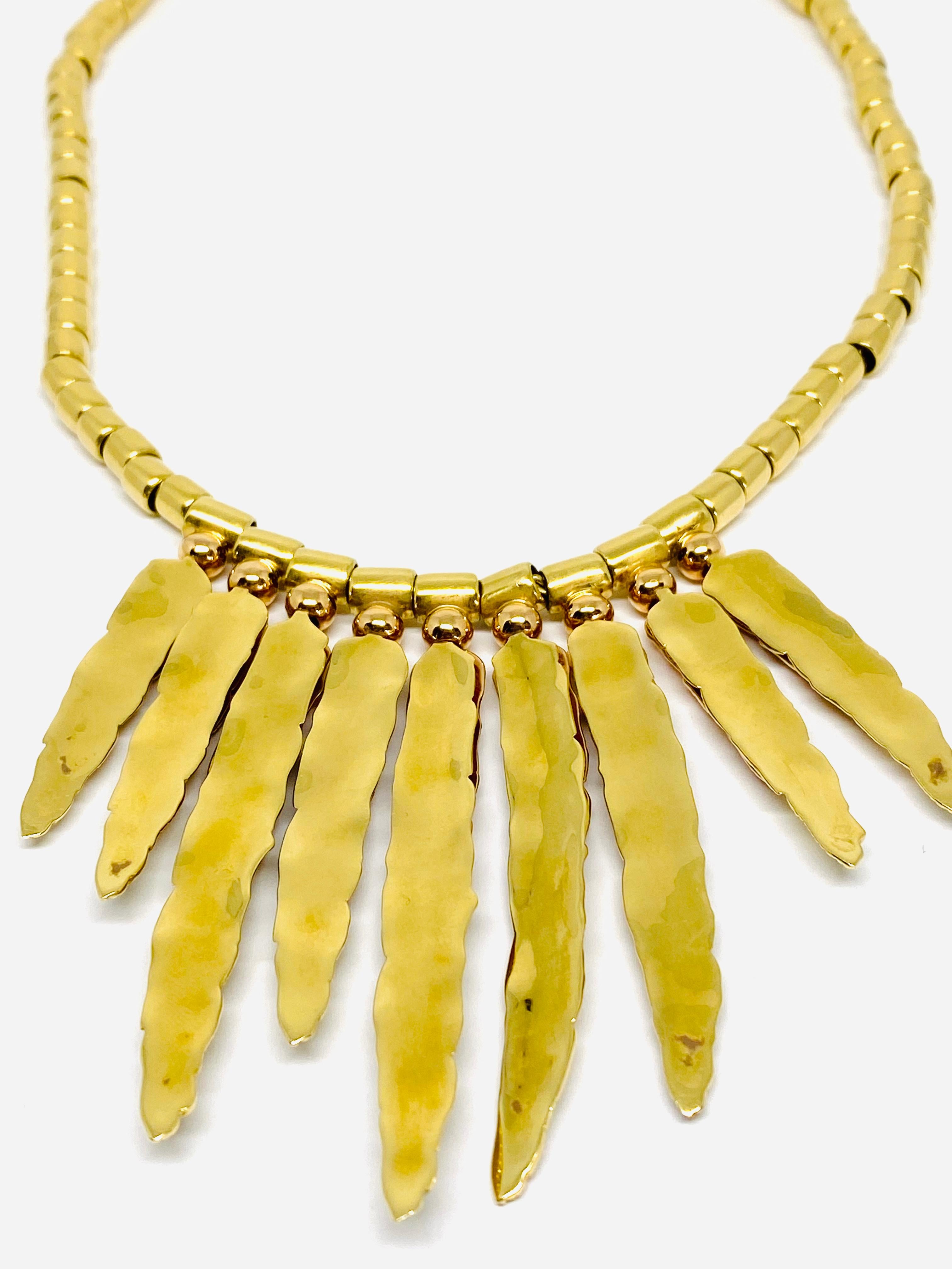 Vintage H. Stern 18K Yellow Gold Bead Necklace w/ Feather Leaves Pendant  4