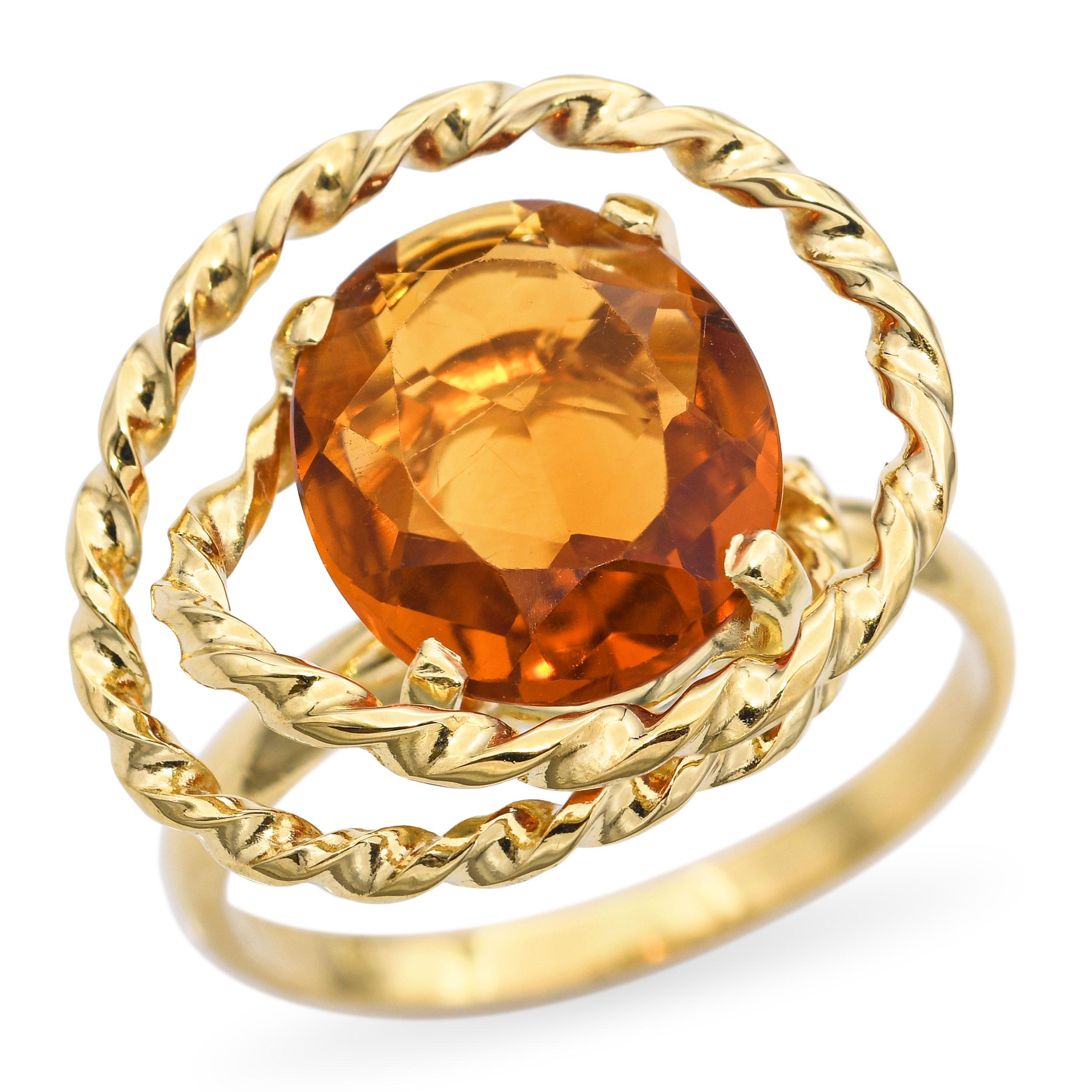 Femenino o masculino Anillo vintage H. Stern de oro amarillo de 18 quilates con citrino y diseño de cuerda enrollada en venta