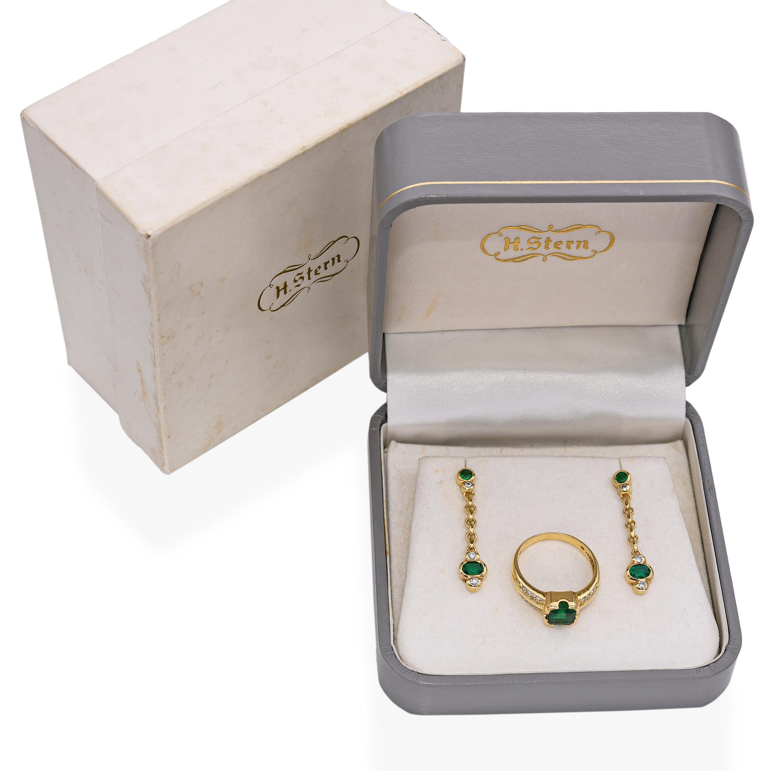 Vintage H. Stern 18k Gelbgold Smaragd und Diamant-Schmuck-Set im Zustand „Gut“ im Angebot in New York, NY