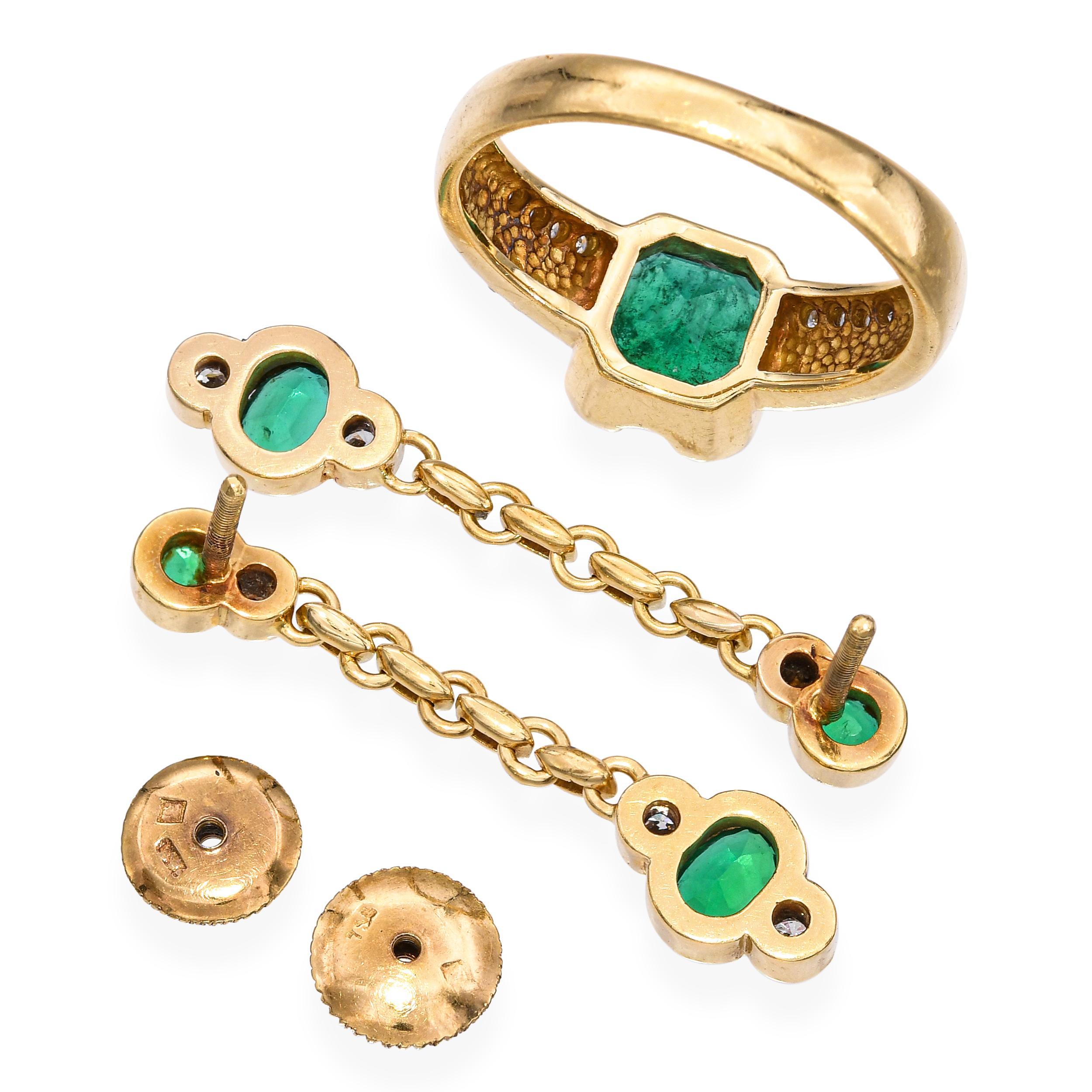 Vintage H. Stern 18k Gelbgold Smaragd und Diamant-Schmuck-Set für Damen oder Herren im Angebot