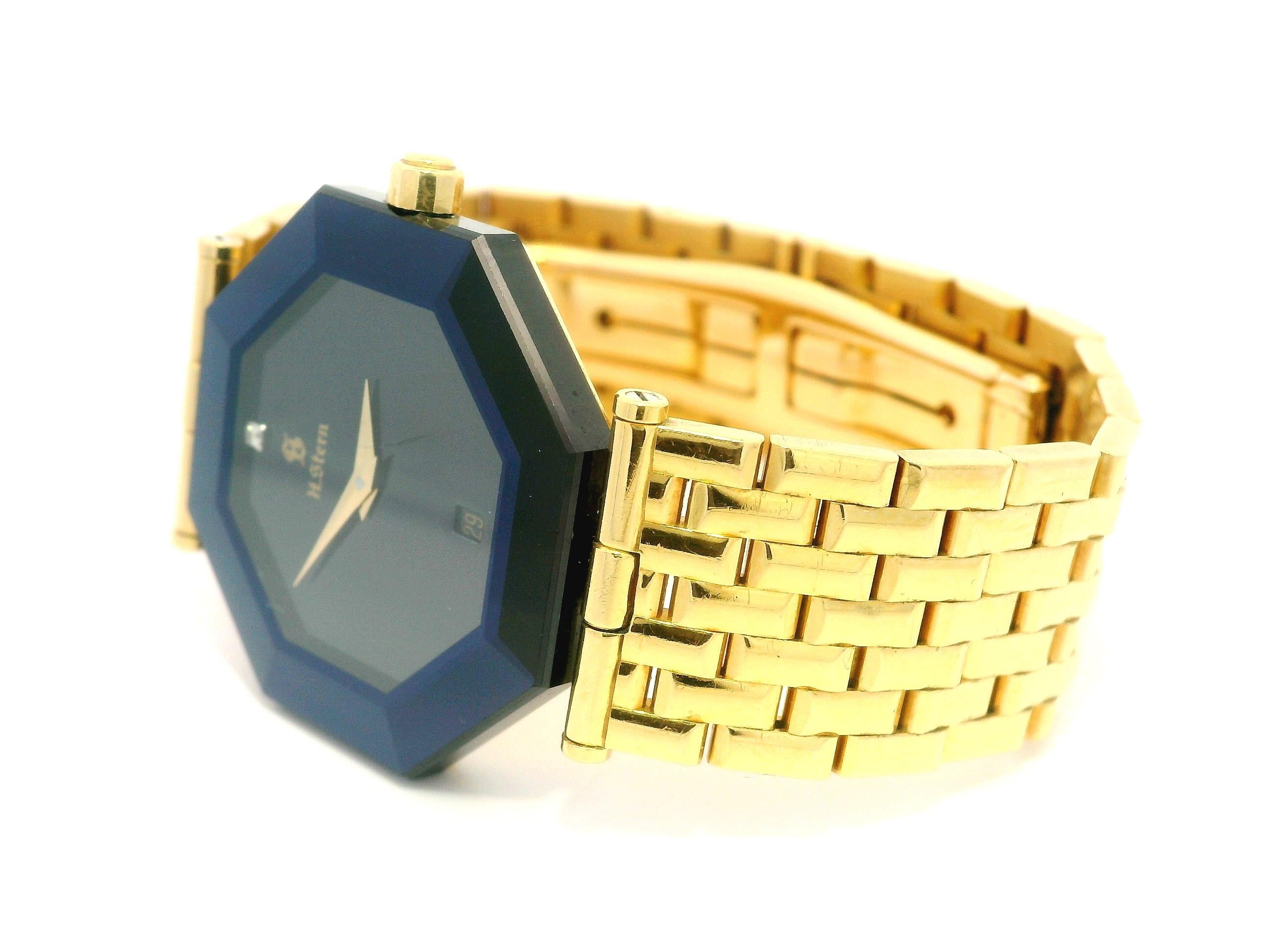 H. Stern Bracelet montre Safira octogonale facettée en or jaune 18 carats bleu foncé Unisexe en vente