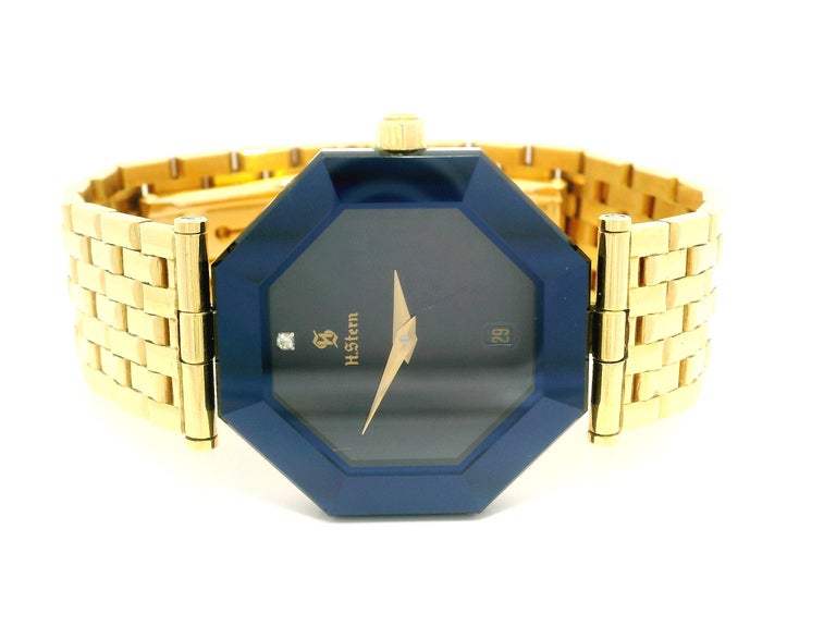 Vintage H. Stern 18k Yellow Gold Faceted Dark Blue Octagon  display picture 1