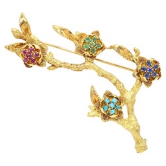 Vintage H. Stern 18k Yellow Gold Multi-Gemstone Blooming Tree Brooch