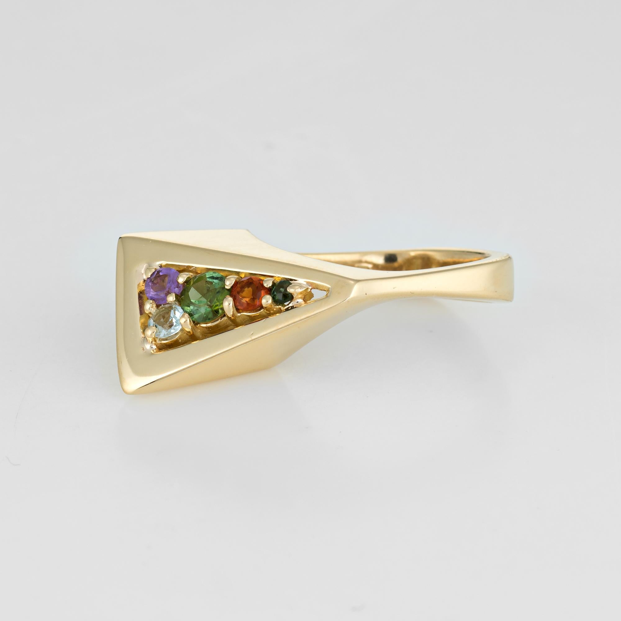 Modern Vintage H Stern 1980s Rainbow Gemstone Ring 18 Karat Gold Geometric Jewelry