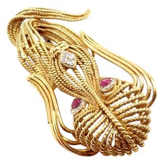 Vintage H. Stern Diamond Ruby Basset Hound Dog Yellow Gold Pin Brooch