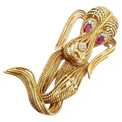 Vintage H. Stern Diamond Ruby Basset Hound Dog Yellow Gold Pin Brooch