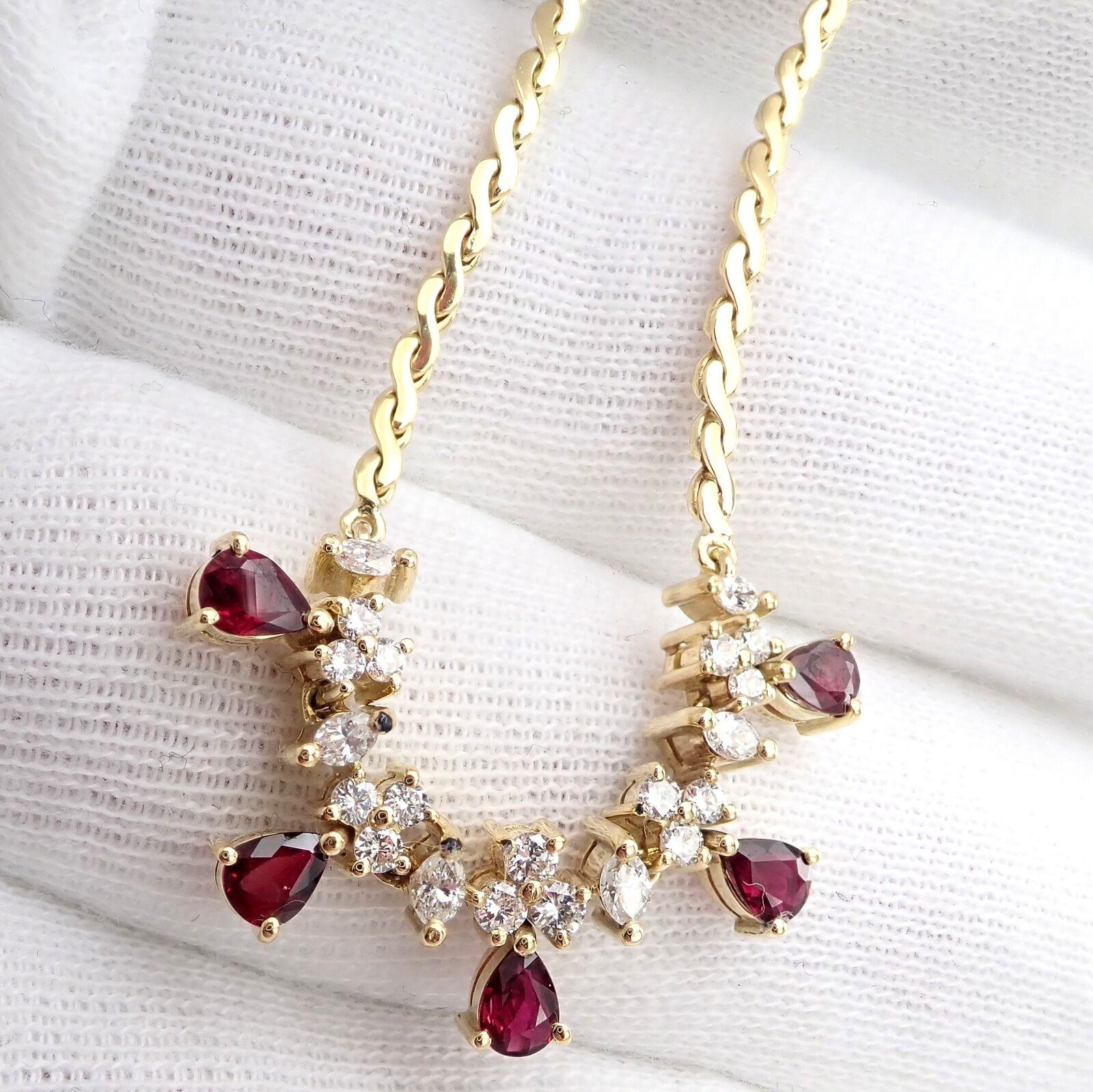 Brilliant Cut Vintage H. Stern Diamond Ruby Yellow Gold Necklace For Sale