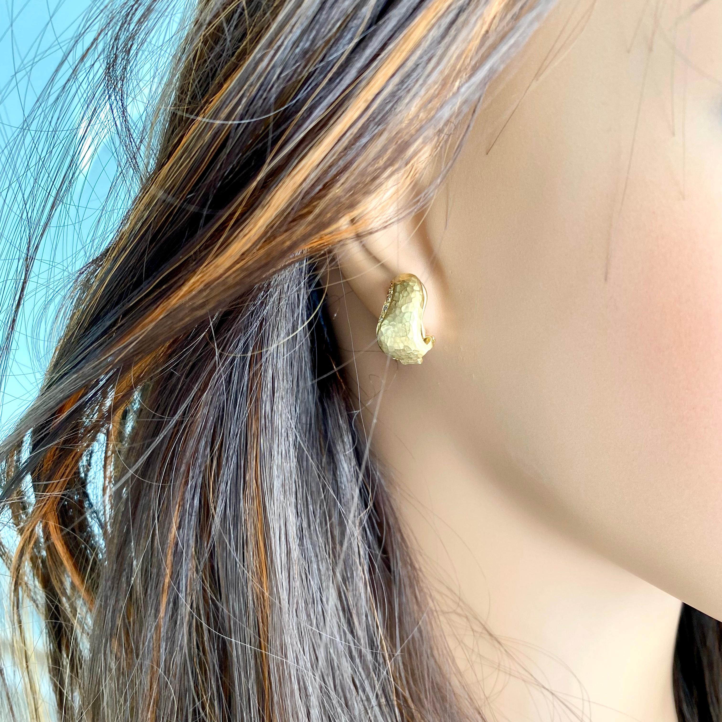 Contemporary Vintage H. Stern Eighteen Karat Yellow Gold Diamond Textured Clip 0n Earrings