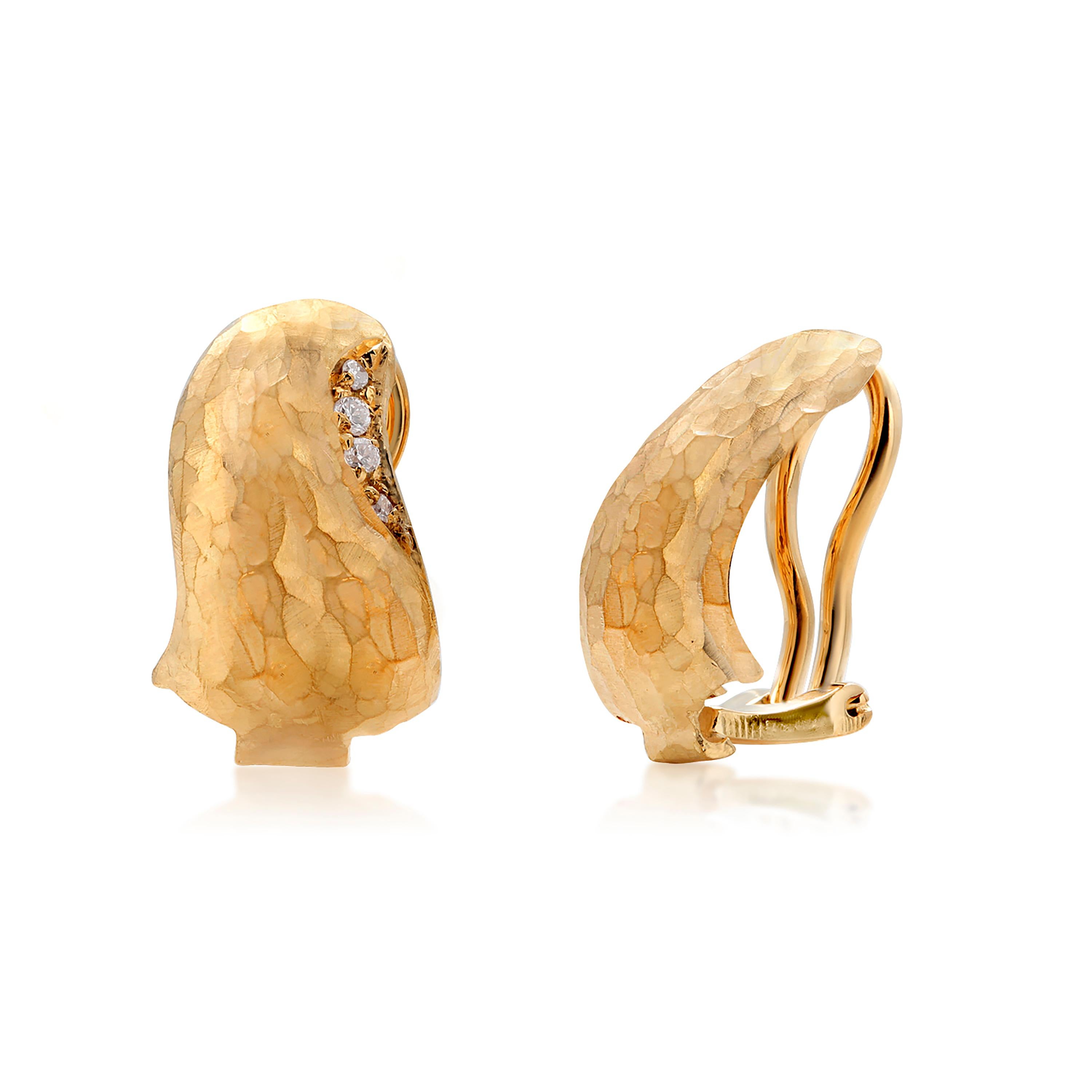 Vintage H. Stern Eighteen Karat Yellow Gold Diamond Textured Clip 0n Earrings 1