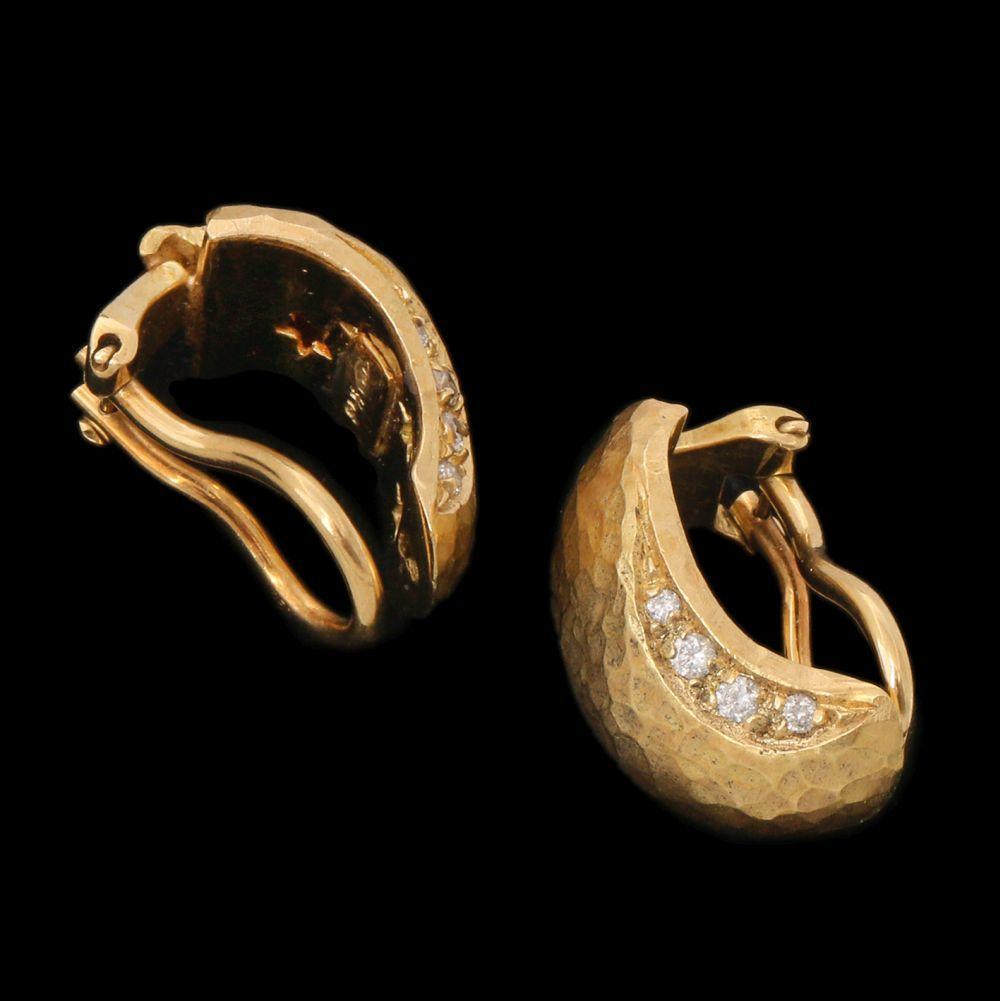 Vintage H. Stern Eighteen Karat Yellow Gold Diamond Textured Clip 0n Earrings 3