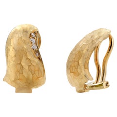 Vintage H. Stern Eighteen Karat Yellow Gold Diamond Textured Clip 0n Earrings
