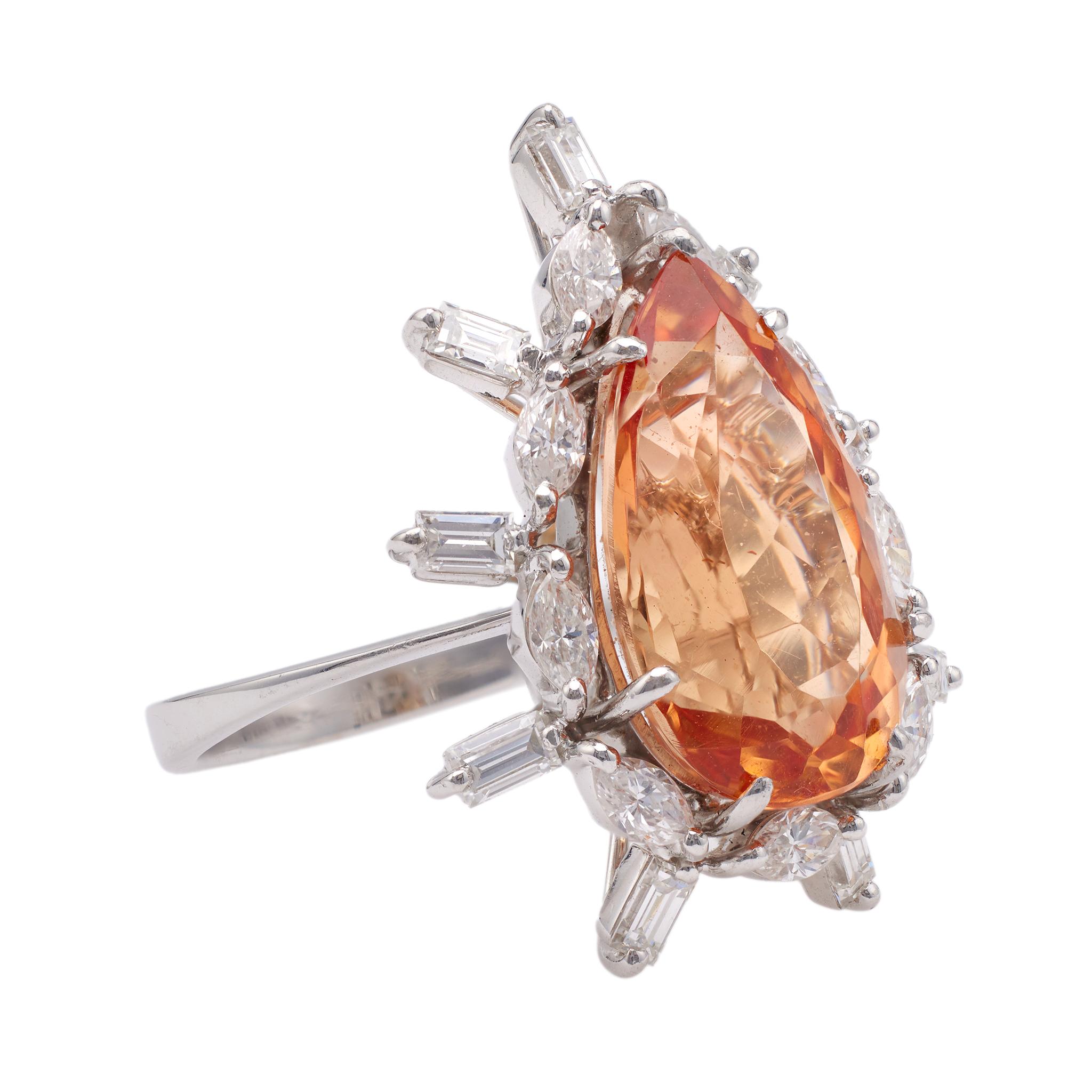 Brilliant Cut Vintage H. Stern Imperial Topaz Diamond 18k White Gold Cluster Ring