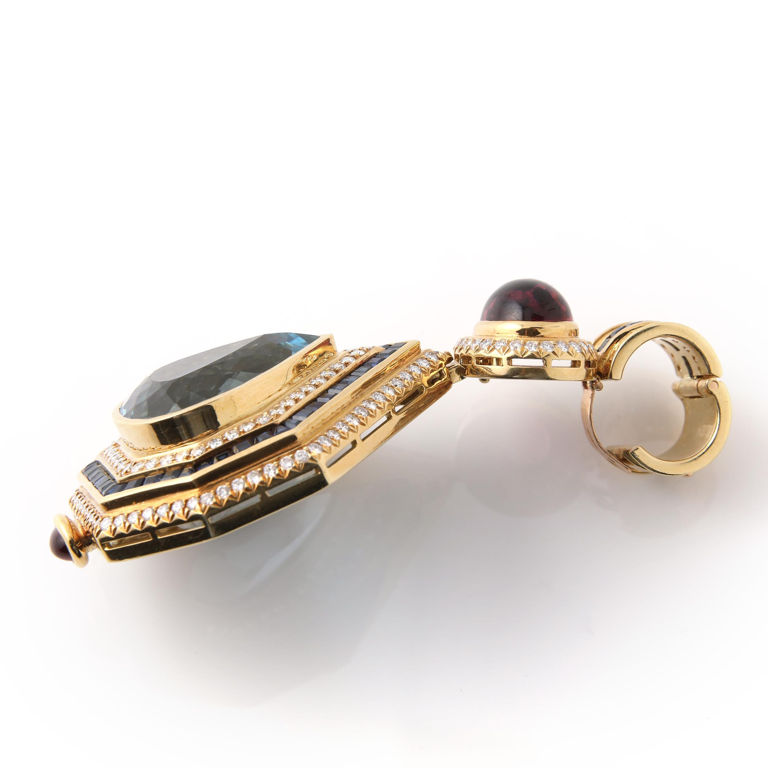 Großer Aquamarin-Anhänger von H. Stern, GIA-zertifiziert 18k Gelbgold (Tropfenschliff) im Angebot