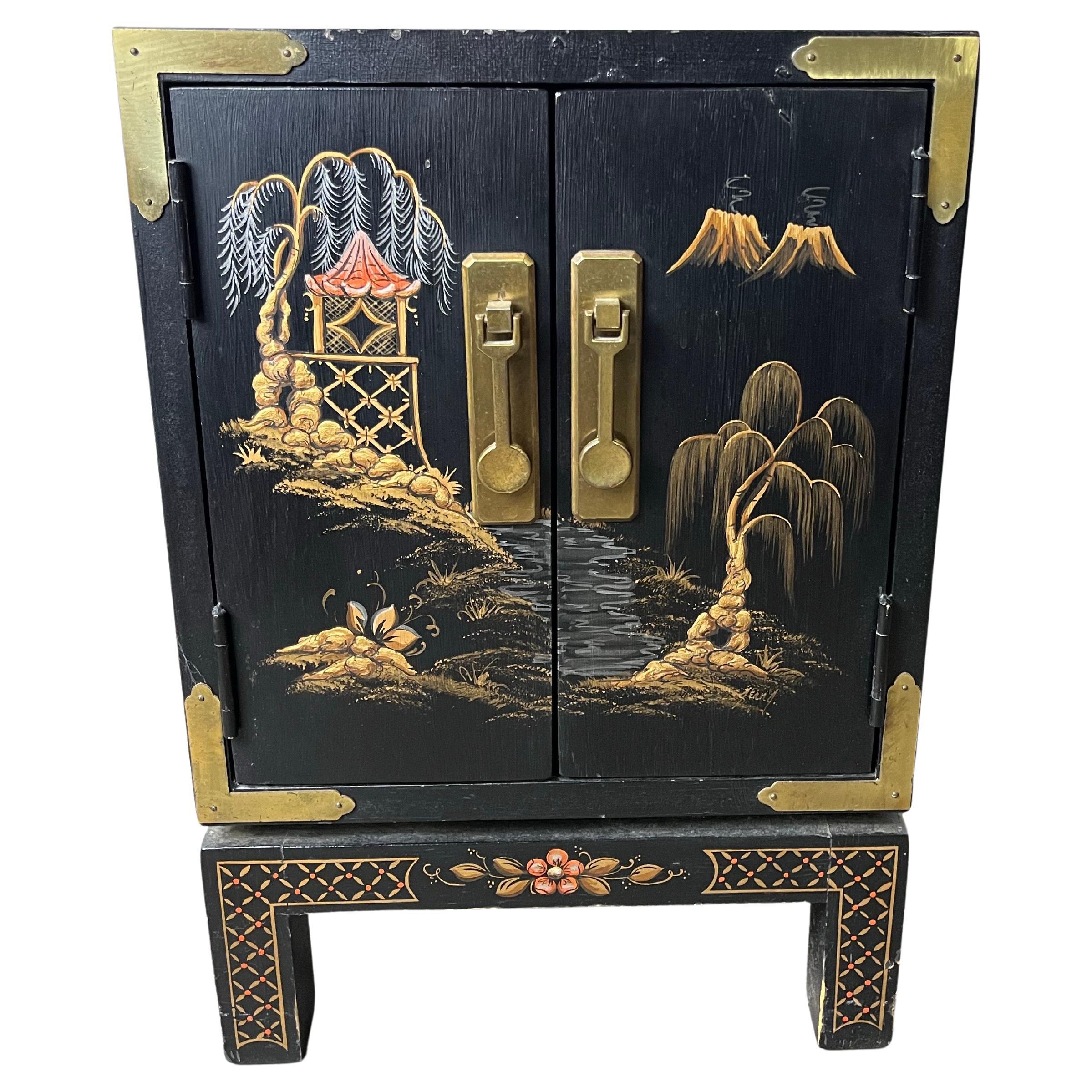 Vintage Habersham Chinoiserie Kabinett Beistelltisch Messing im Angebot