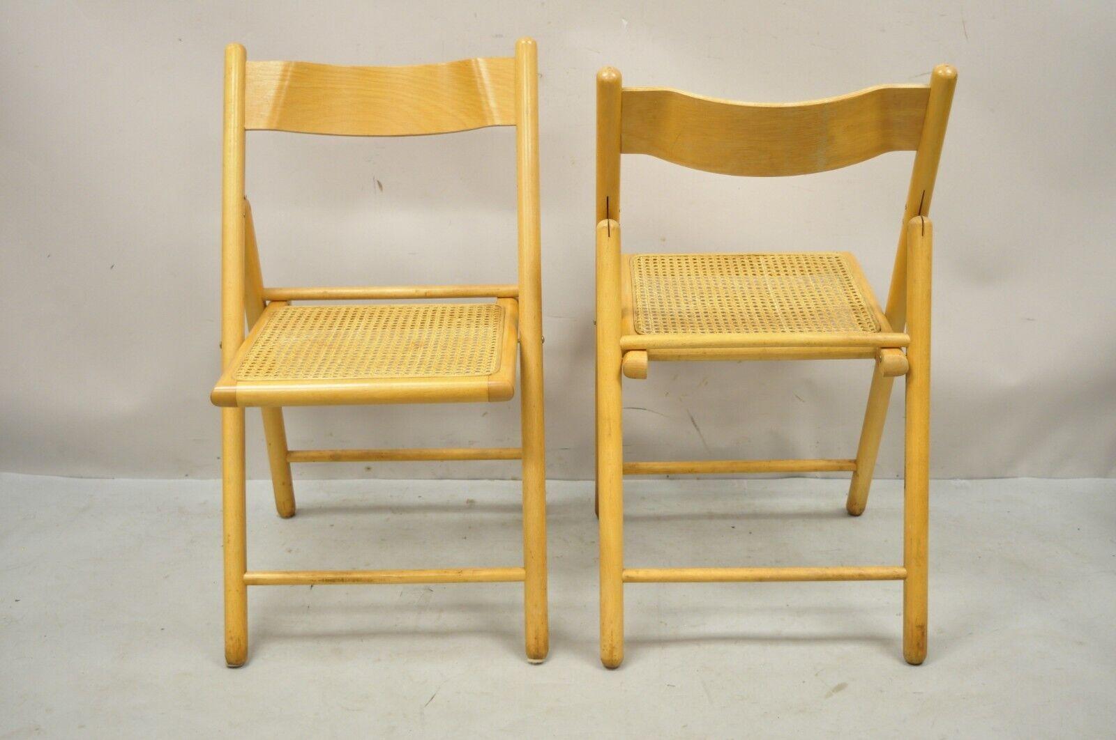 Vintage Habitat England Bentwood Cane Rattan Folding Chairs - a Pair For Sale 1