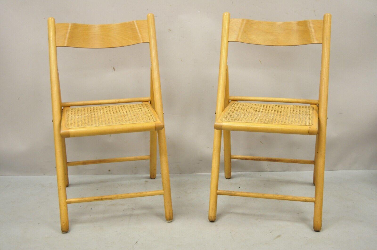 Vintage Habitat England Bentwood Cane Rattan Folding Chairs - a Pair For Sale 3