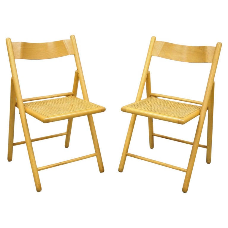 Vintage Habitat England Bentwood Cane Rattan Folding Chairs a Pair