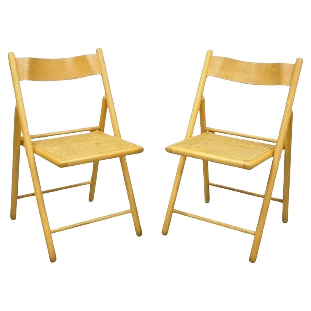 Vintage Habitat England Mid Century Modern Bentwood 
Cane Folding Chairs - Pair im Angebot